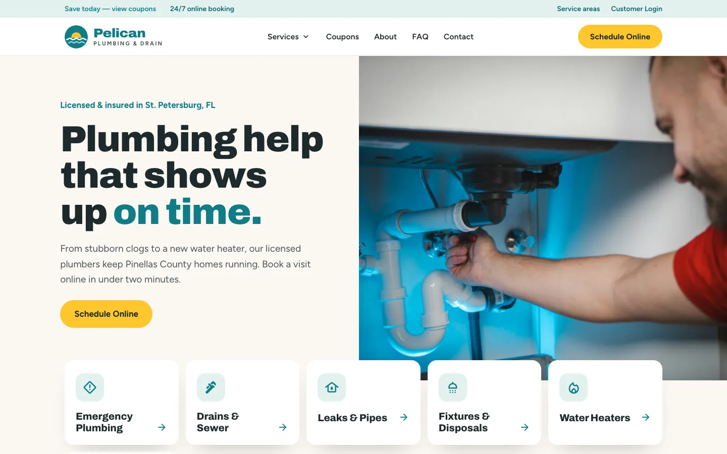 Pelican template on desktop: the Pelican Plumbing & Drain demo site